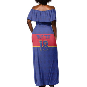 Custom Afro Haiti Football Off Shoulder Maxi Dress Le Rouge et Bleu Sporty Style - African Pride