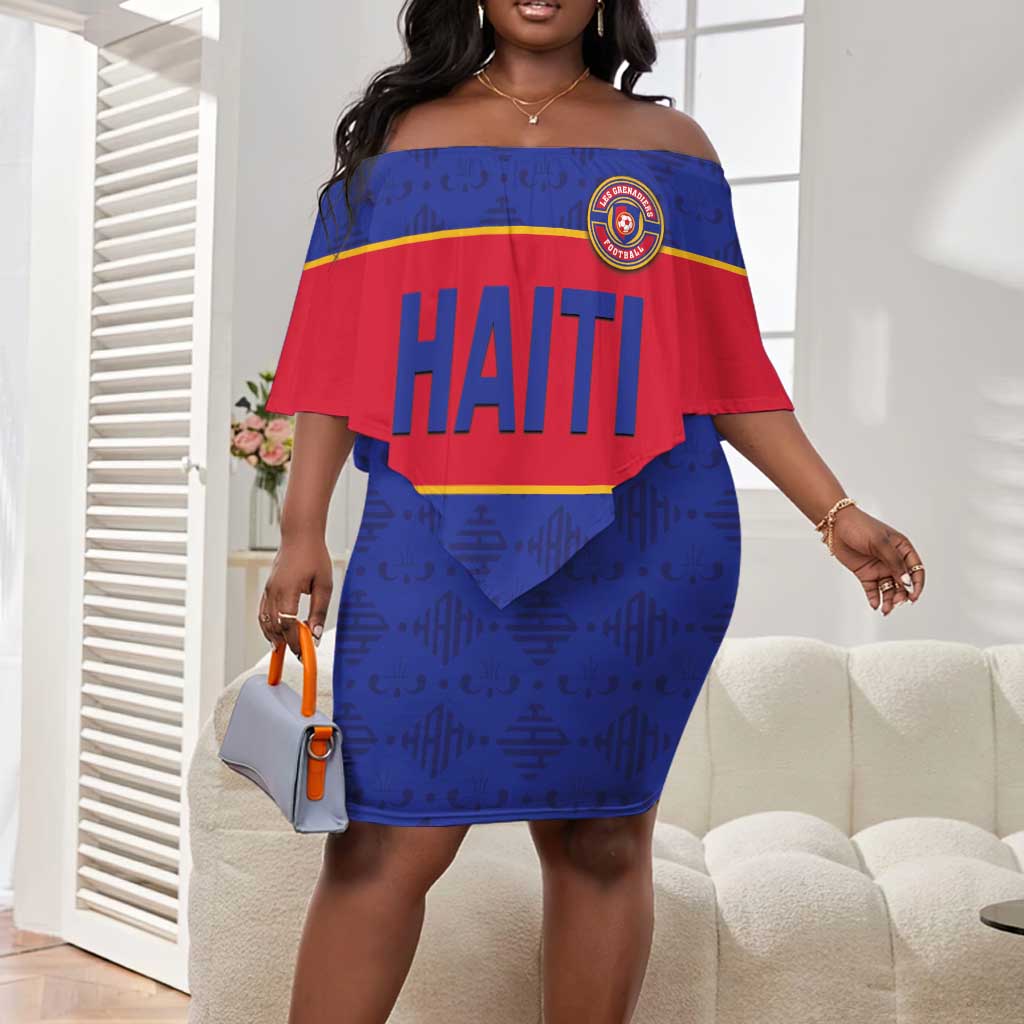 Custom Afro Haiti Football Off Shoulder Short Dress Le Rouge et Bleu Sporty Style - African Pride