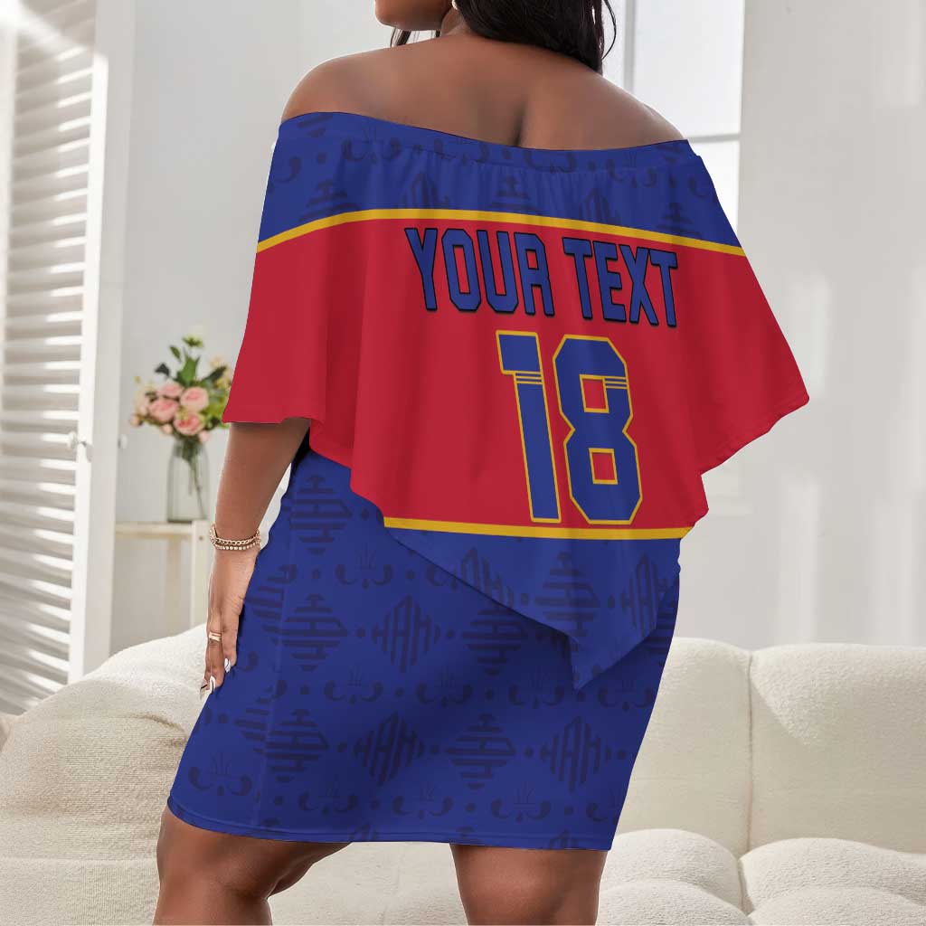 Custom Afro Haiti Football Off Shoulder Short Dress Le Rouge et Bleu Sporty Style - African Pride
