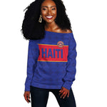 Custom Afro Haiti Football Off Shoulder Sweater Le Rouge et Bleu Sporty Style - African Pride