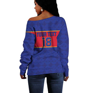 Custom Afro Haiti Football Off Shoulder Sweater Le Rouge et Bleu Sporty Style - African Pride