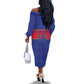 Custom Afro Haiti Football Off The Shoulder Long Sleeve Dress Le Rouge et Bleu Sporty Style - African Pride