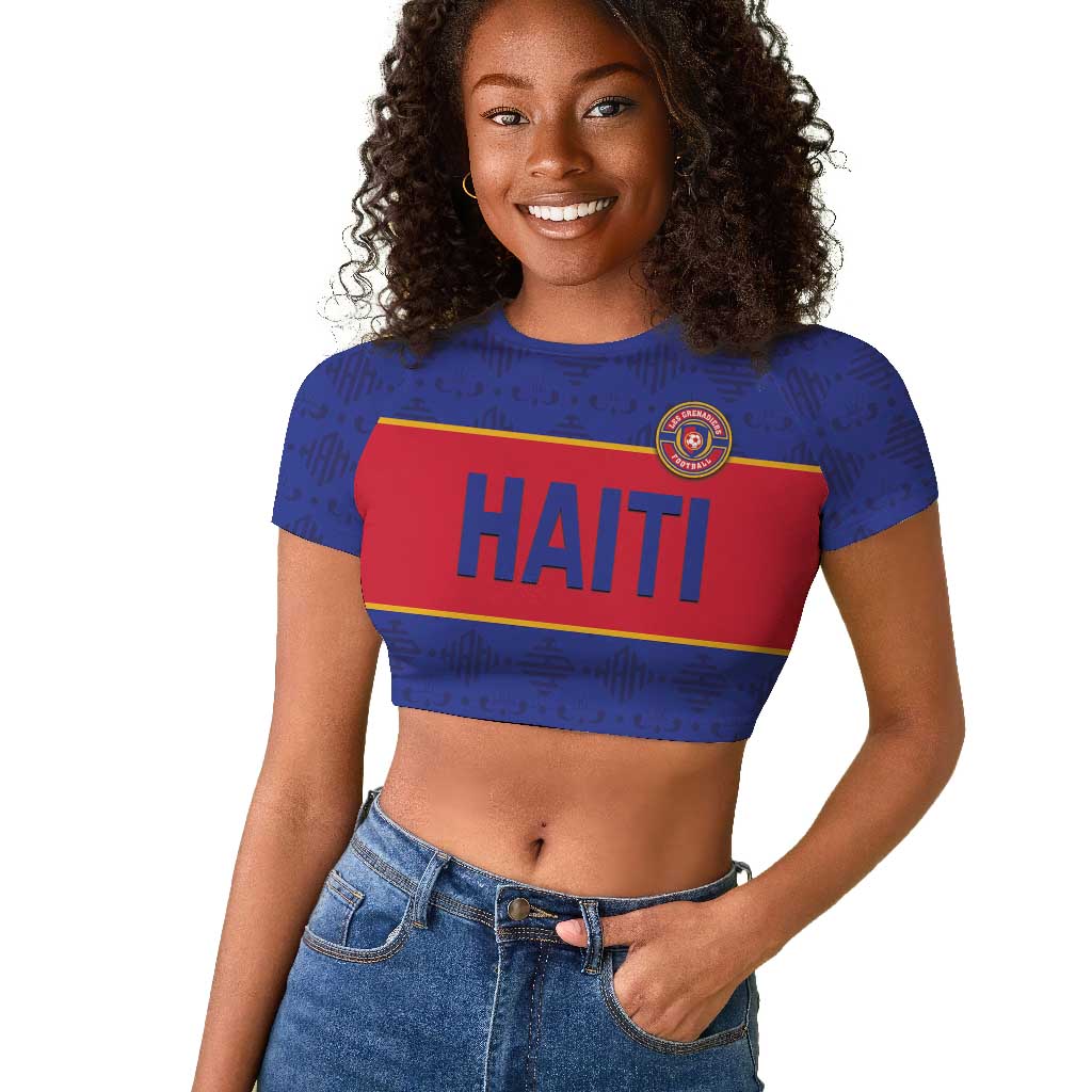 Custom Afro Haiti Football Raglan Cropped T shirt Le Rouge et Bleu Sporty Style - African Pride