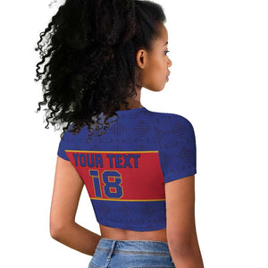 Custom Afro Haiti Football Raglan Cropped T shirt Le Rouge et Bleu Sporty Style - African Pride