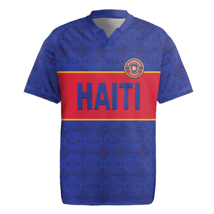 Custom Afro Haiti Football Rugby Jersey Le Rouge et Bleu Sporty Style - African Pride