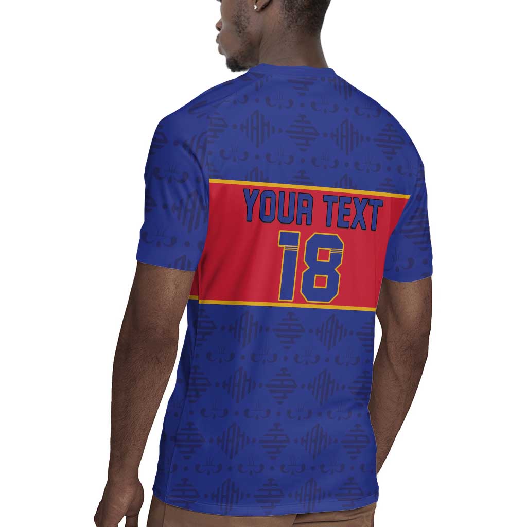 Custom Afro Haiti Football Rugby Jersey Le Rouge et Bleu Sporty Style - African Pride