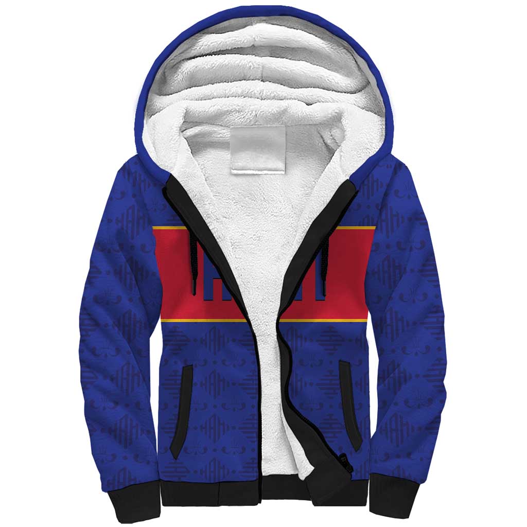 Custom Afro Haiti Football Sherpa Hoodie Le Rouge et Bleu Sporty Style - African Pride