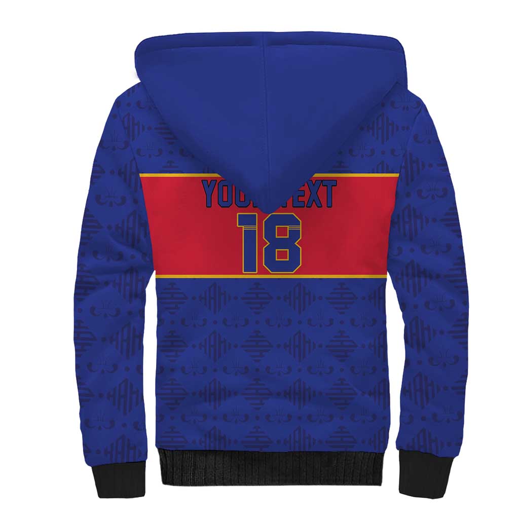 Custom Afro Haiti Football Sherpa Hoodie Le Rouge et Bleu Sporty Style - African Pride