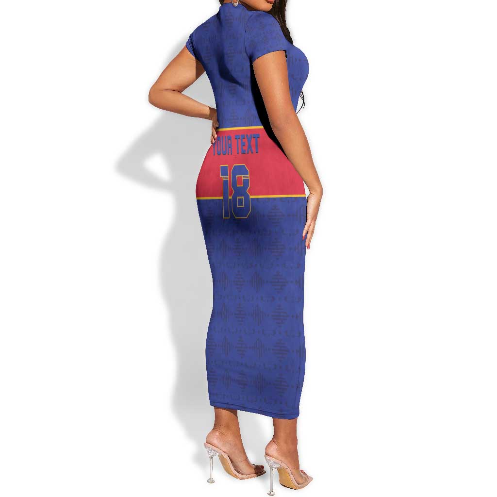 Custom Afro Haiti Football Short Sleeve Bodycon Dress Le Rouge et Bleu Sporty Style - African Pride