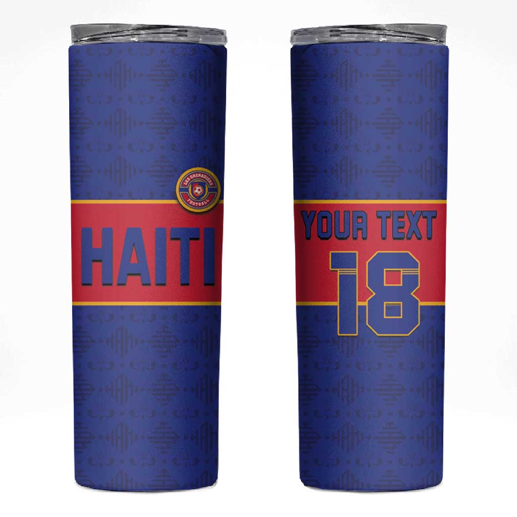 Custom Afro Haiti Football Skinny Tumbler Le Rouge et Bleu Sporty Style - African Pride