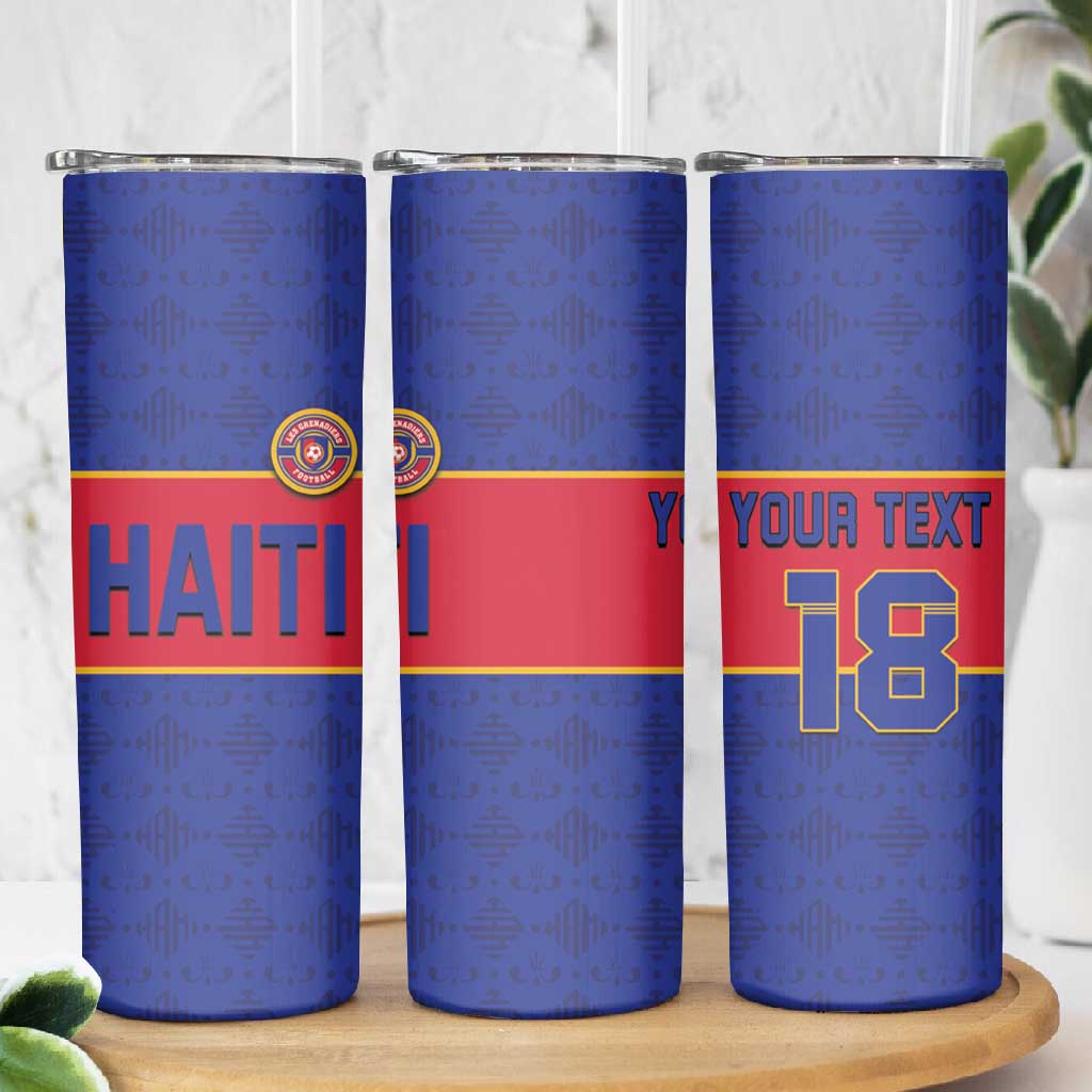 Custom Afro Haiti Football Skinny Tumbler Le Rouge et Bleu Sporty Style - African Pride