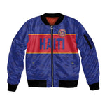 Custom Afro Haiti Football Sleeve Zip Bomber Jacket Le Rouge et Bleu Sporty Style - African Pride