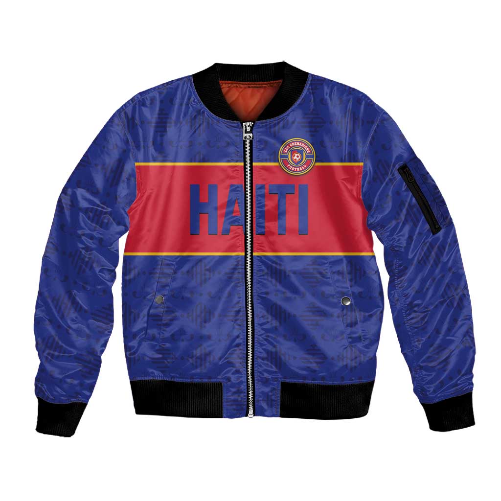 Custom Afro Haiti Football Sleeve Zip Bomber Jacket Le Rouge et Bleu Sporty Style - African Pride