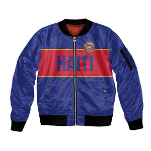 Custom Afro Haiti Football Sleeve Zip Bomber Jacket Le Rouge et Bleu Sporty Style - African Pride