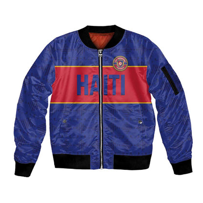 Custom Afro Haiti Football Sleeve Zip Bomber Jacket Le Rouge et Bleu Sporty Style - African Pride