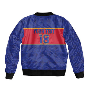 Custom Afro Haiti Football Sleeve Zip Bomber Jacket Le Rouge et Bleu Sporty Style - African Pride