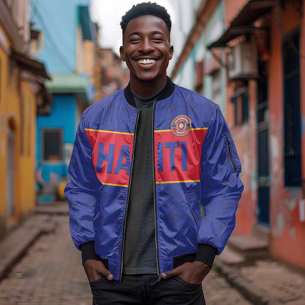 Custom Afro Haiti Football Sleeve Zip Bomber Jacket Le Rouge et Bleu Sporty Style - African Pride