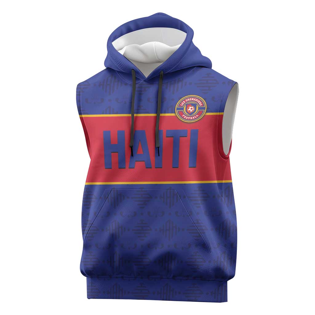 Custom Afro Haiti Football Sleeveless Hoodie Le Rouge et Bleu Sporty Style - African Pride