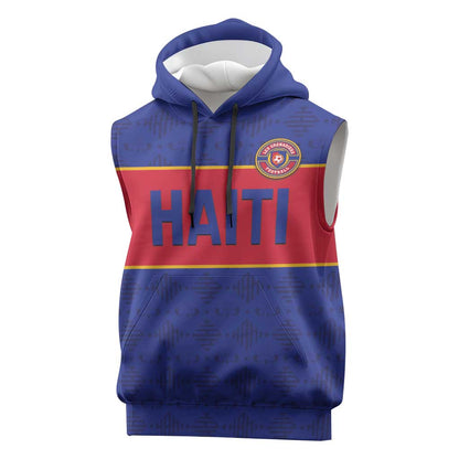 Custom Afro Haiti Football Sleeveless Hoodie Le Rouge et Bleu Sporty Style - African Pride