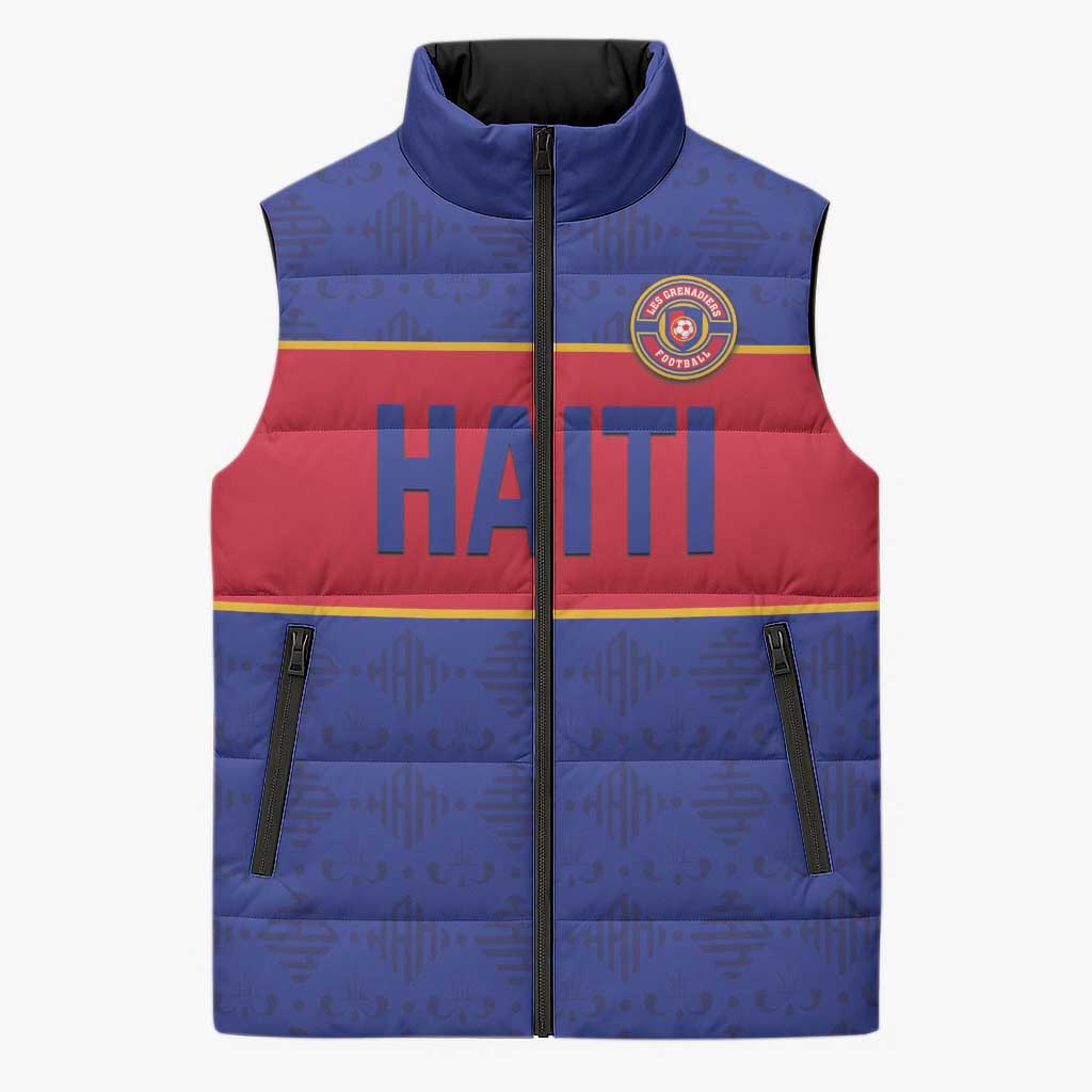 Custom Afro Haiti Football Sleeveless Puffer Jacket Le Rouge et Bleu Sporty Style