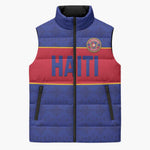 Custom Afro Haiti Football Sleeveless Puffer Jacket Le Rouge et Bleu Sporty Style