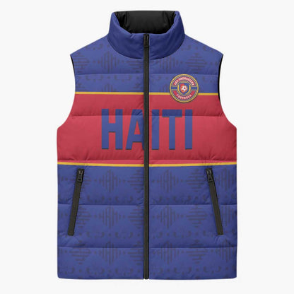 Custom Afro Haiti Football Sleeveless Puffer Jacket Le Rouge et Bleu Sporty Style