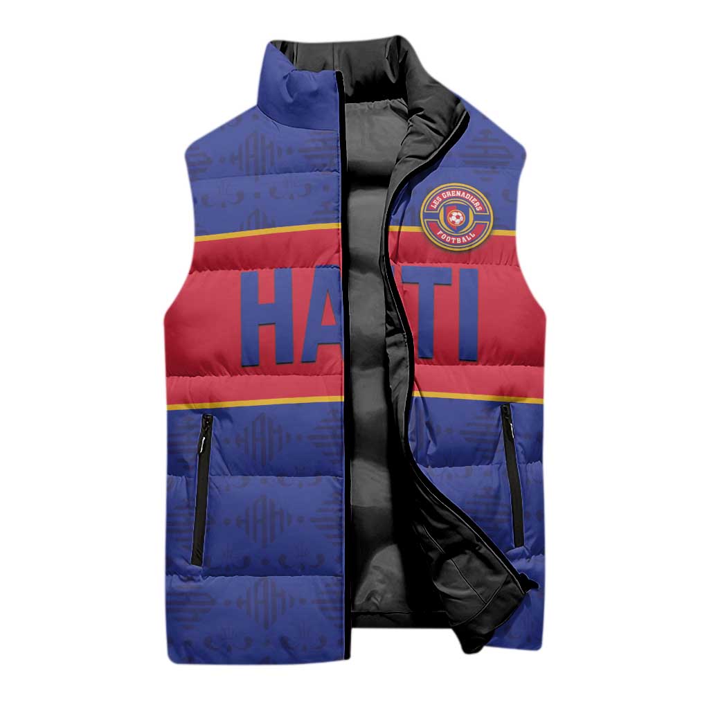 Custom Afro Haiti Football Sleeveless Puffer Jacket Le Rouge et Bleu Sporty Style