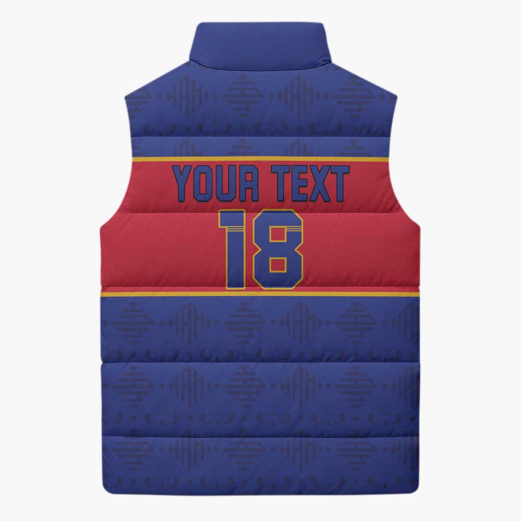 Custom Afro Haiti Football Sleeveless Puffer Jacket Le Rouge et Bleu Sporty Style
