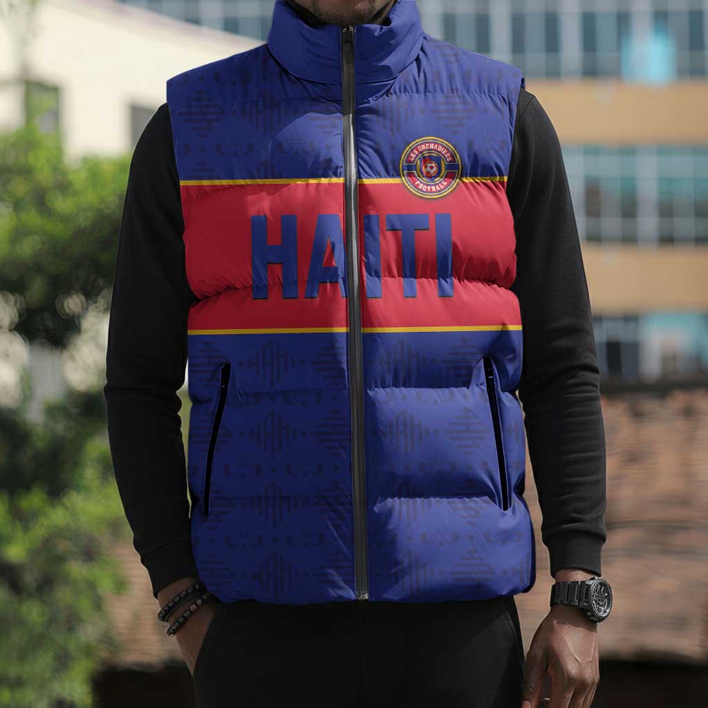 Custom Afro Haiti Football Sleeveless Puffer Jacket Le Rouge et Bleu Sporty Style