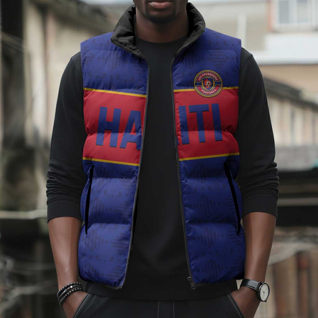 Custom Afro Haiti Football Sleeveless Puffer Jacket Le Rouge et Bleu Sporty Style
