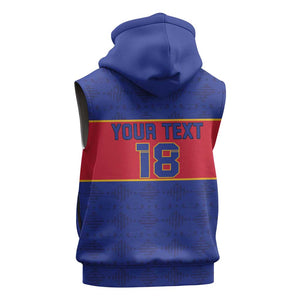 Custom Afro Haiti Football Sleeveless Zip Hoodie Le Rouge et Bleu Sporty Style - African Pride