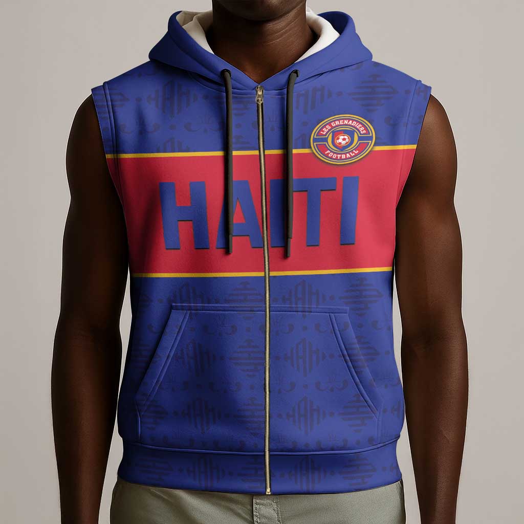 Custom Afro Haiti Football Sleeveless Zip Hoodie Le Rouge et Bleu Sporty Style - African Pride