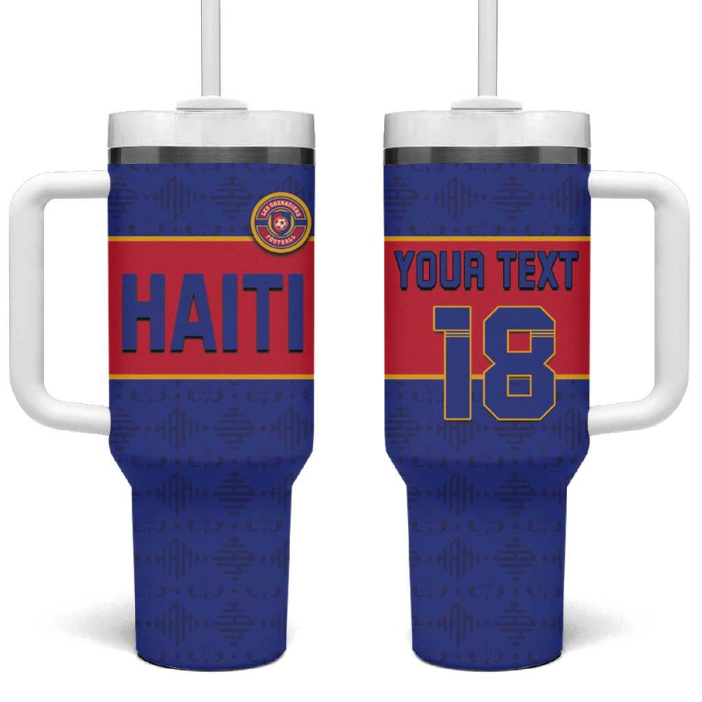 Custom Afro Haiti Football Tumbler With Handle Le Rouge et Bleu Sporty Style - African Pride