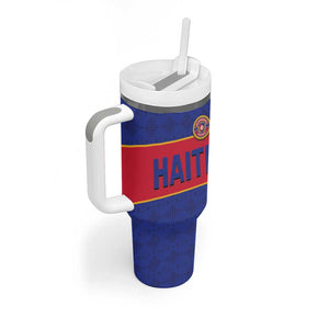 Custom Afro Haiti Football Tumbler With Handle Le Rouge et Bleu Sporty Style - African Pride