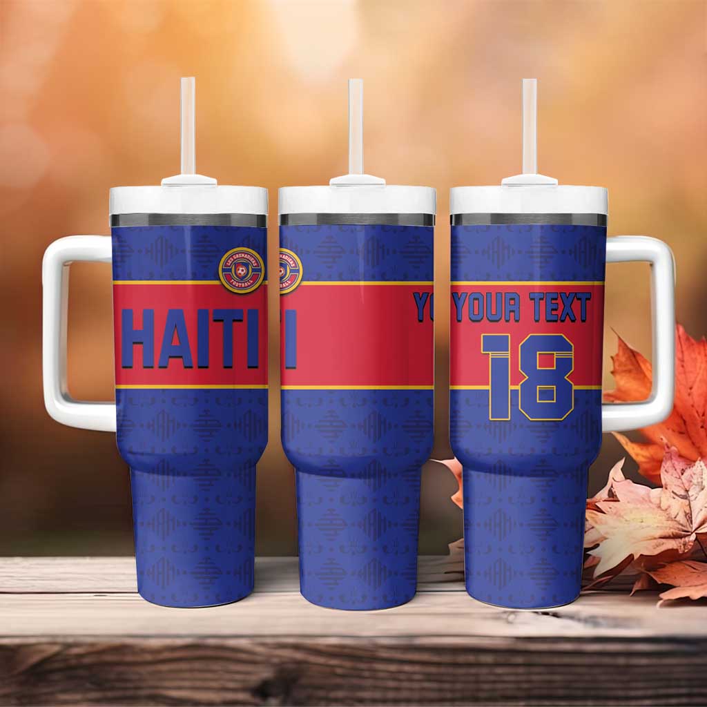 Custom Afro Haiti Football Tumbler With Handle Le Rouge et Bleu Sporty Style - African Pride