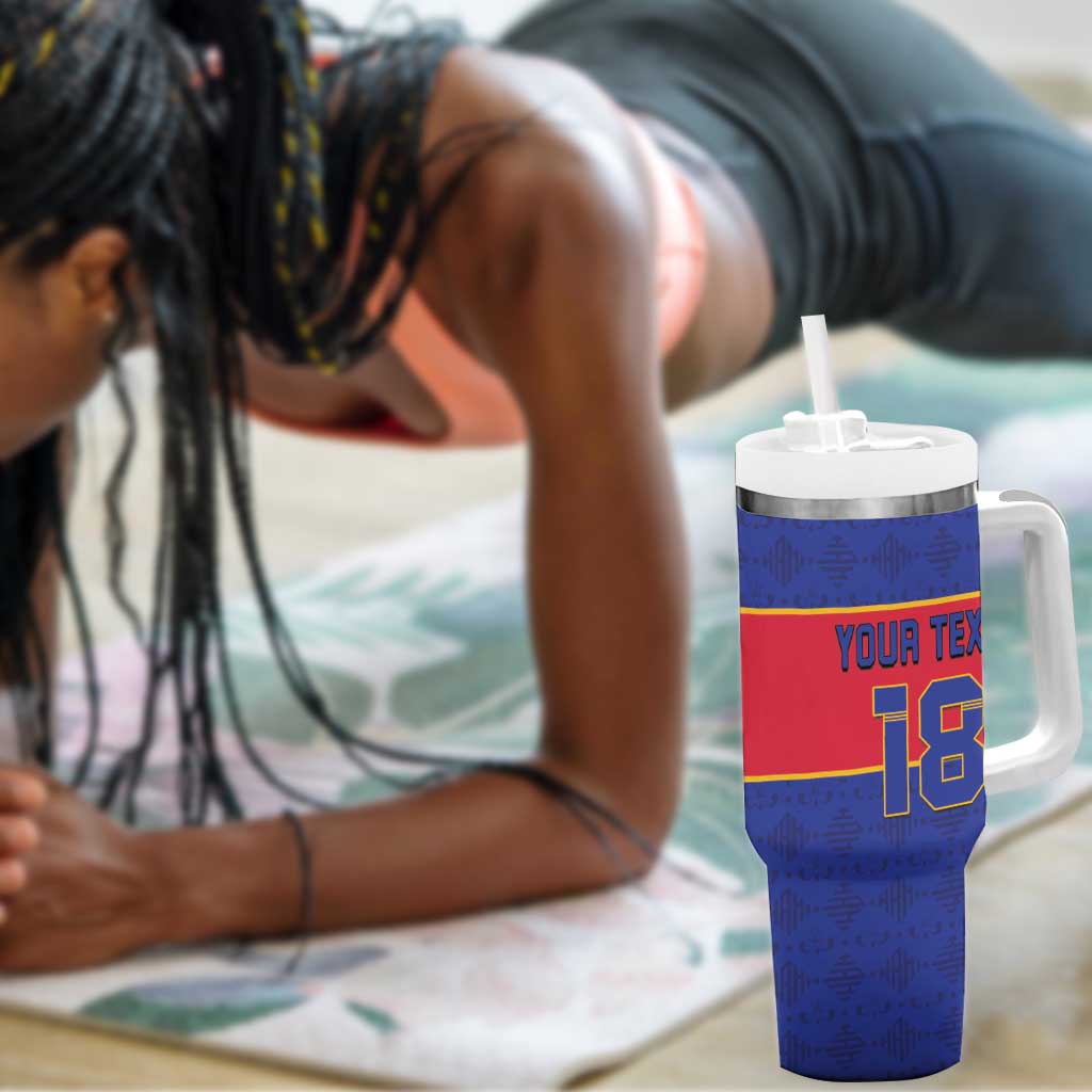 Custom Afro Haiti Football Tumbler With Handle Le Rouge et Bleu Sporty Style - African Pride
