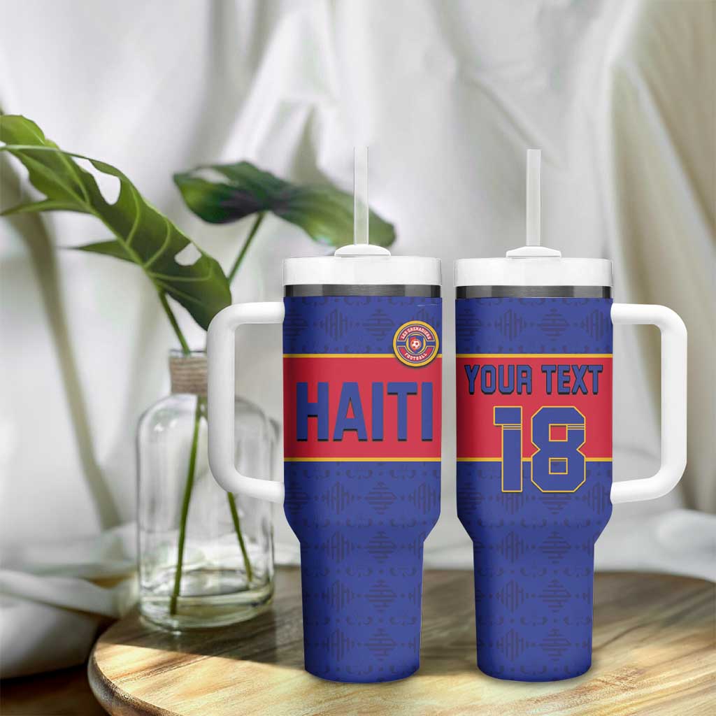 Custom Afro Haiti Football Tumbler With Handle Le Rouge et Bleu Sporty Style - African Pride