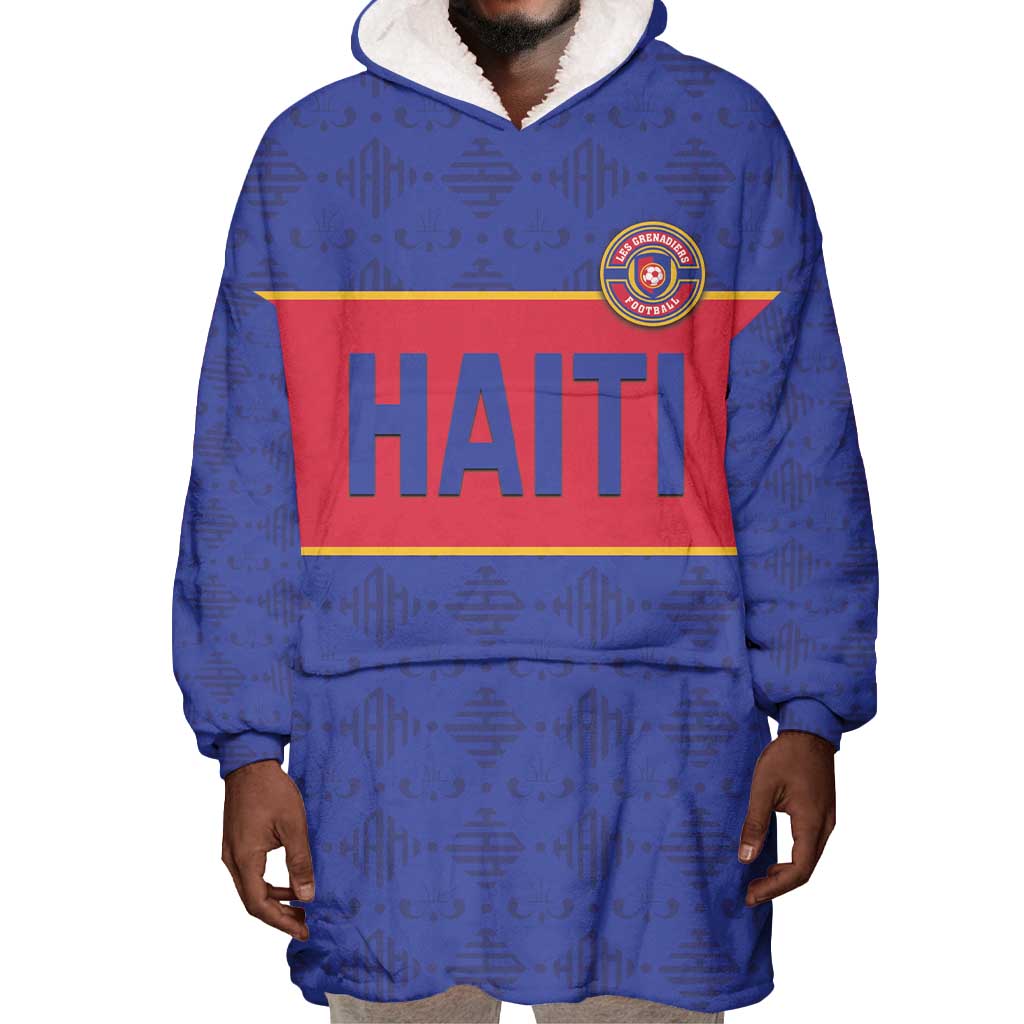 Custom Afro Haiti Football Wearable Blanket Hoodie Le Rouge et Bleu Sporty Style - African Pride
