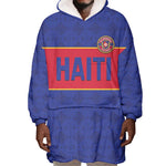 Custom Afro Haiti Football Wearable Blanket Hoodie Le Rouge et Bleu Sporty Style - African Pride
