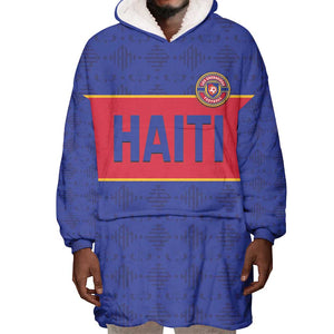 Custom Afro Haiti Football Wearable Blanket Hoodie Le Rouge et Bleu Sporty Style - African Pride