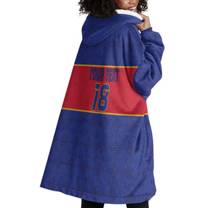 Custom Afro Haiti Football Wearable Blanket Hoodie Le Rouge et Bleu Sporty Style - African Pride