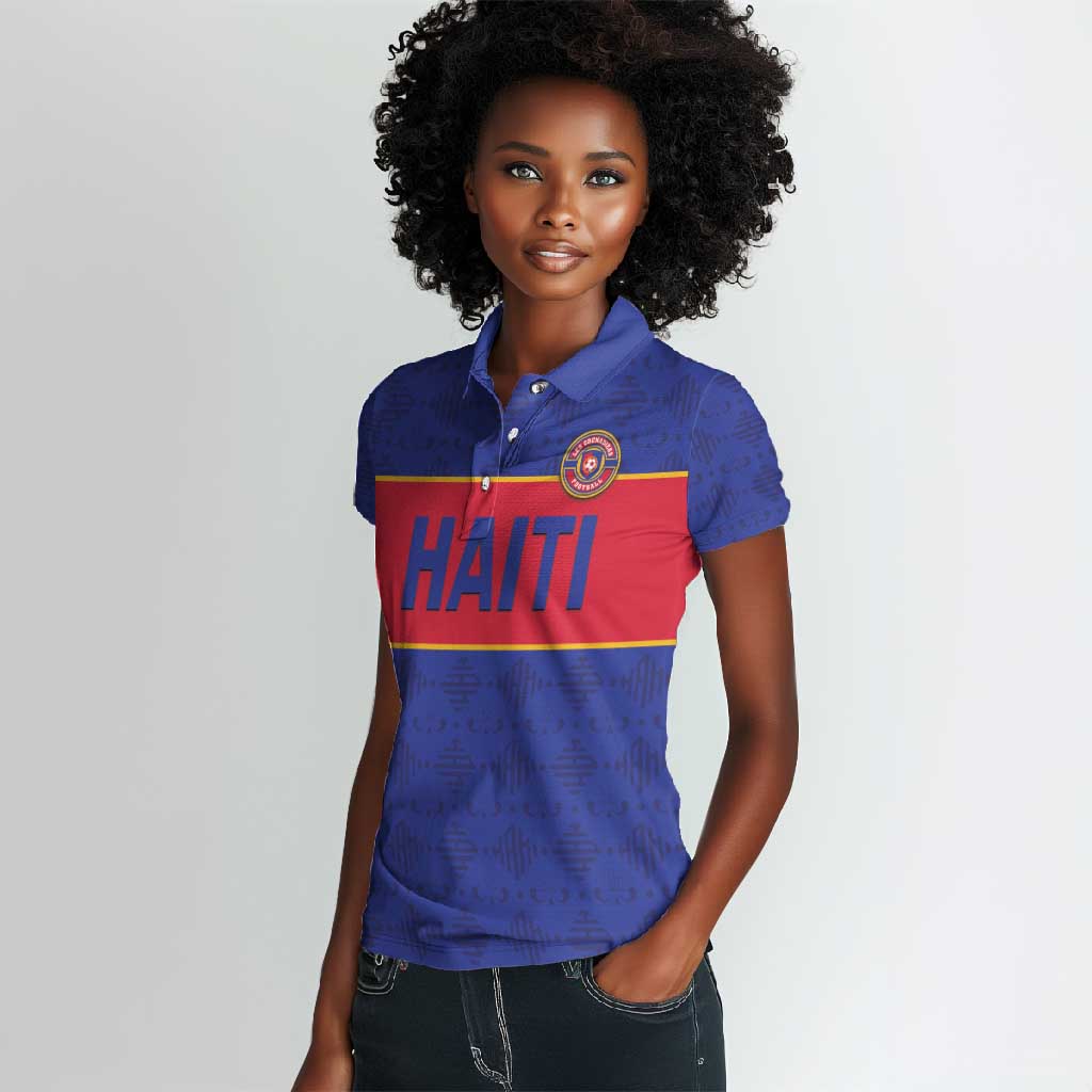 Custom Afro Haiti Football Women Polo Shirt Le Rouge et Bleu Sporty Style - African Pride
