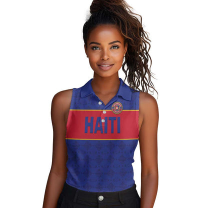 Custom Afro Haiti Football Women Sleeveless Polo Shirt Le Rouge et Bleu Sporty Style - African Pride