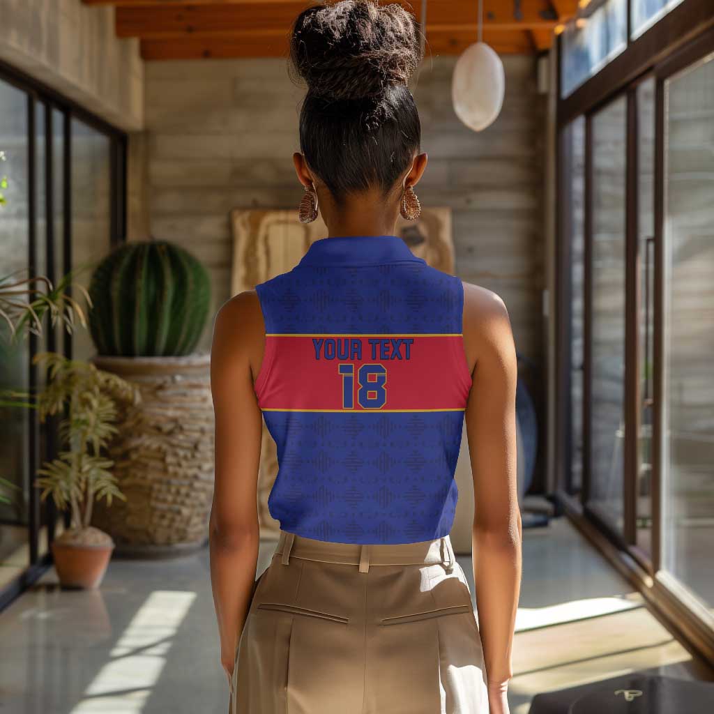 Custom Afro Haiti Football Women Sleeveless Polo Shirt Le Rouge et Bleu Sporty Style - African Pride