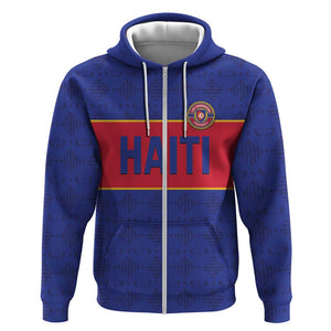 Custom Afro Haiti Football Zip Hoodie Le Rouge et Bleu Sporty Style - African Pride