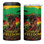 Juneteenth Rooted in Freedom 4 in 1 Can Cooler Tumbler Black Pride African Queen