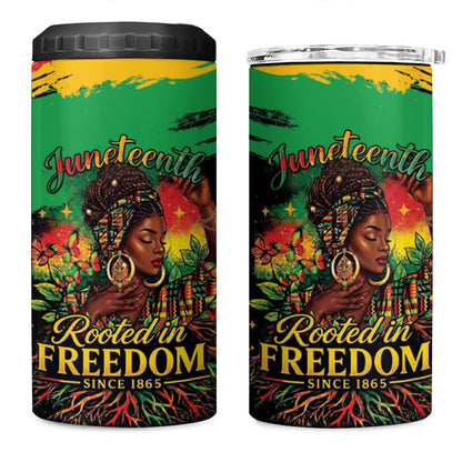 Juneteenth Rooted in Freedom 4 in 1 Can Cooler Tumbler Black Pride African Queen