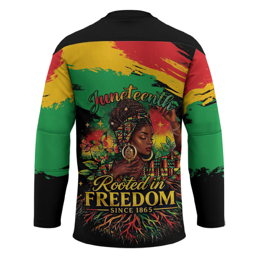 Juneteenth Rooted in Freedom Hockey Jersey Black Pride African Queen