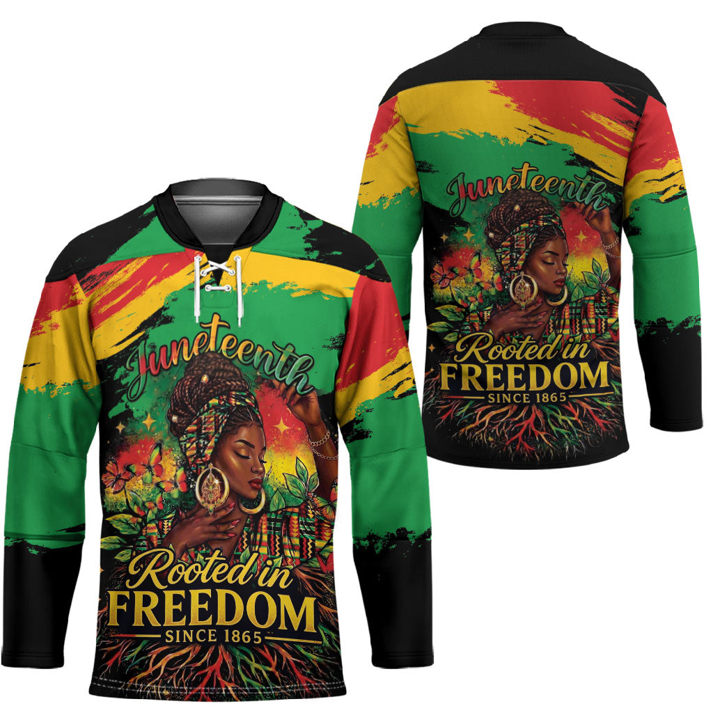 Juneteenth Rooted in Freedom Hockey Jersey Black Pride African Queen