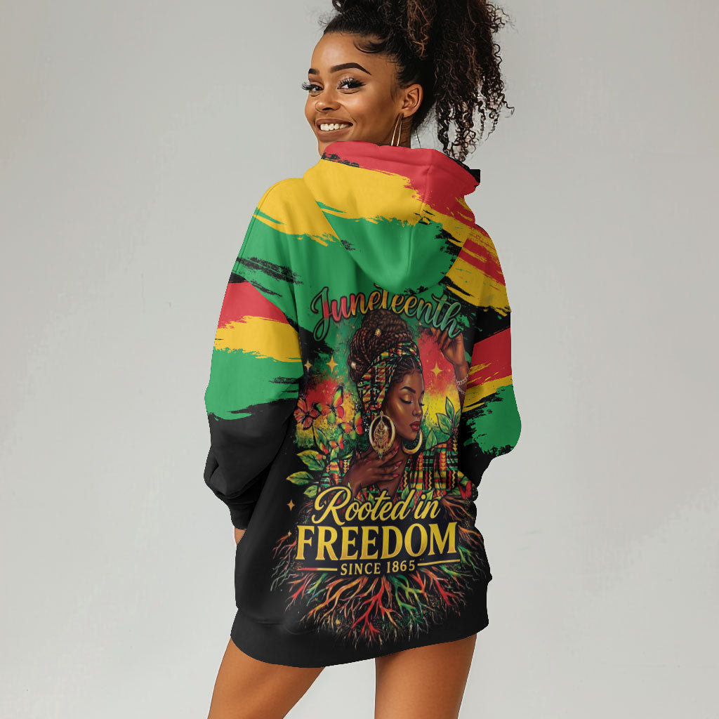 Juneteenth Rooted in Freedom Hoodie Dress Black Pride African Queen